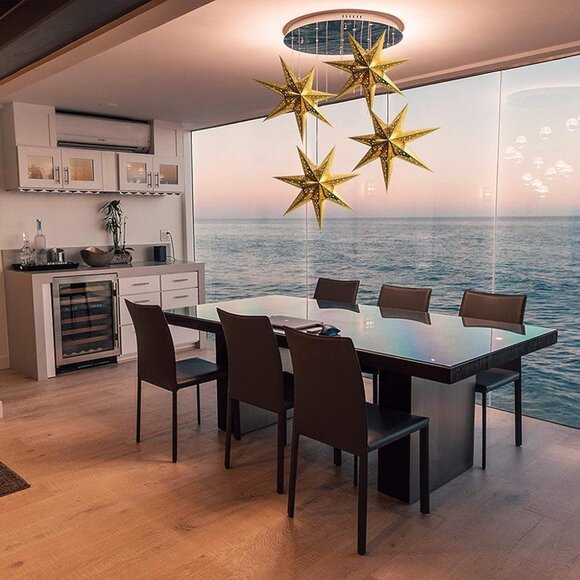 SET of 3 - Elegant 3D Paper Star Hanging Pendants - 14" - Christmas Decor - Picture 3 of 5